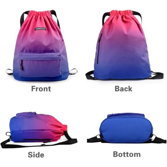 Gym Drawstring Backpack Water Resistant StringBag Nylon Cinch Sport Bag Sackpack - Picture 3 of 7